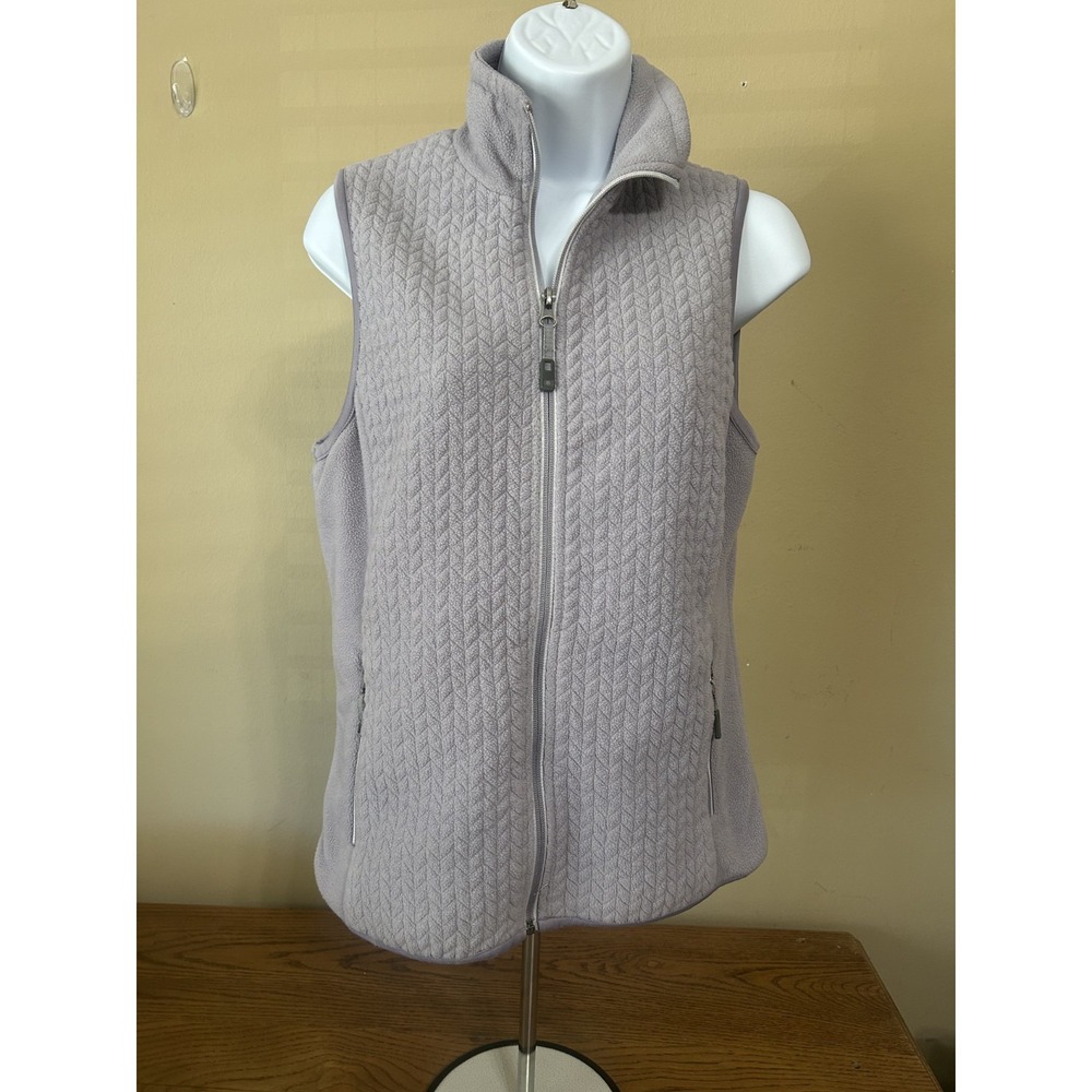 TANGERINE WOMEN QUILTED CHEVERON FLEECE VEST SILVER GREY SMALL